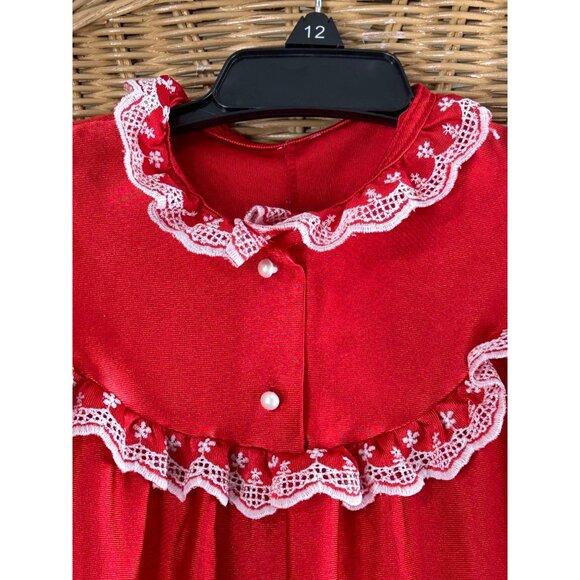 Vintage Red & White Lace Trimmed Girls' nightgown 2T - Picture 2 of 5
